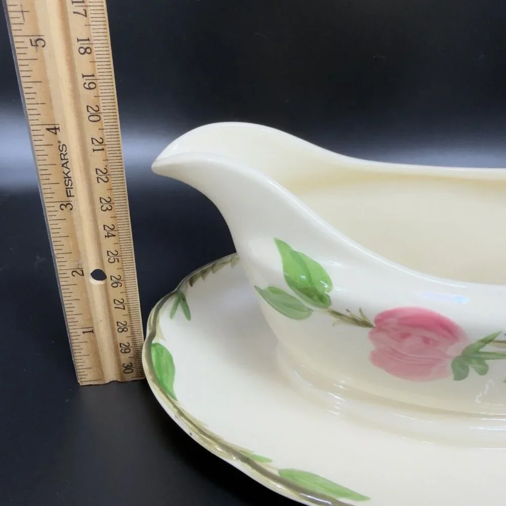 Franciscan Pottery Desert Rose Gravy Boat Attached Plate Dish‎ Salsa Bowl Marked